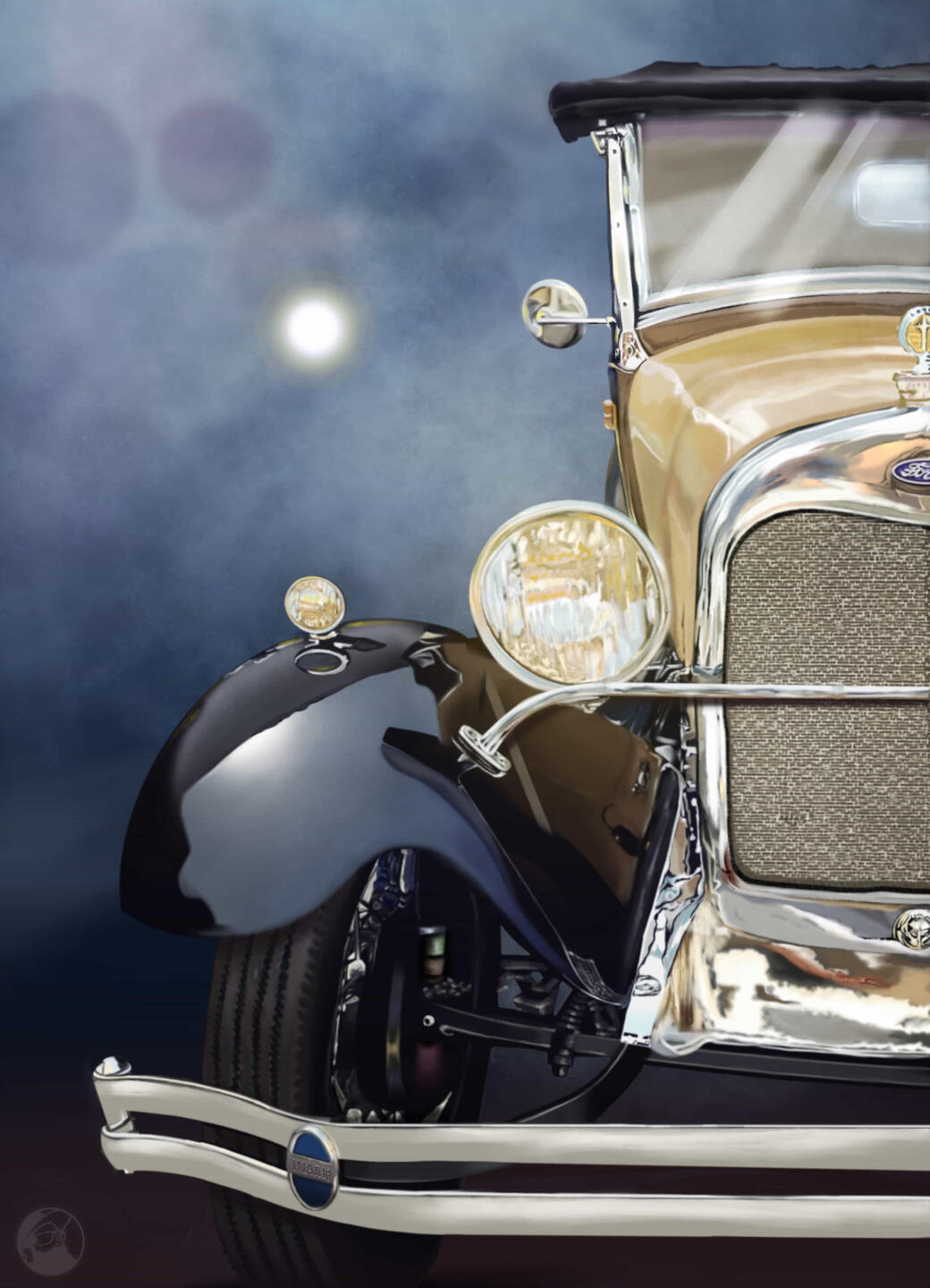 Pintura digital de un Ford Model A clásico americano, obra artística de Isaac Núñez, edición limitada fine art