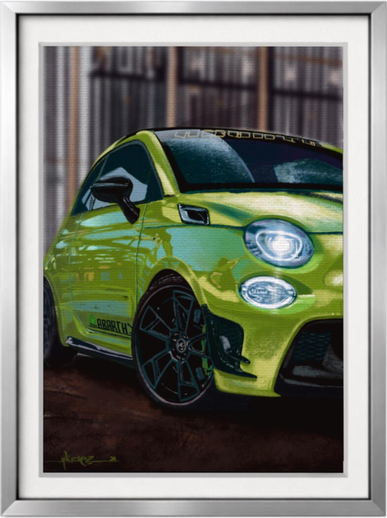 Pintura digital de un Volkswagen Beetle clásico, obra artística de Isaac Núñez, edición limitada fine art