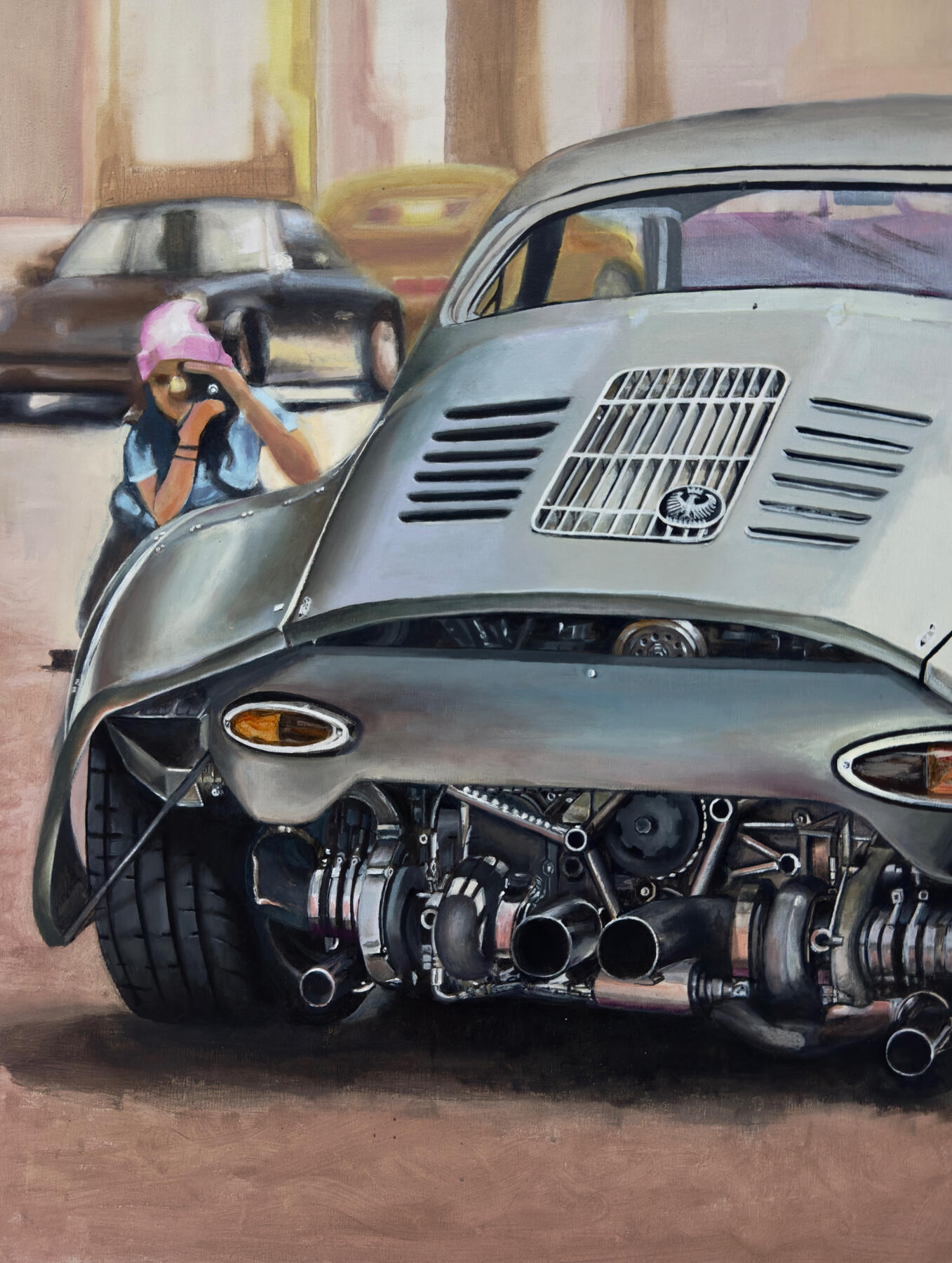 Pintura acrílica sobre lienzo de un Porsche 911 Outlaw, obra original de Isaac Núñez