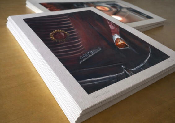 Arte automotriz del SEAT 600, pintura digital realista que representa la memoria colectiva y la historia de la automoción española.